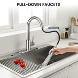FEELSO Kitchen Faucets with Pull Down Sprayer, High Arc Stainless Steel Single Handle Kitchen Sink Faucet, 1 or 3 Hole Brushed Nickel Water Faucets for Farmhouse Laundry Camper Rv Bar