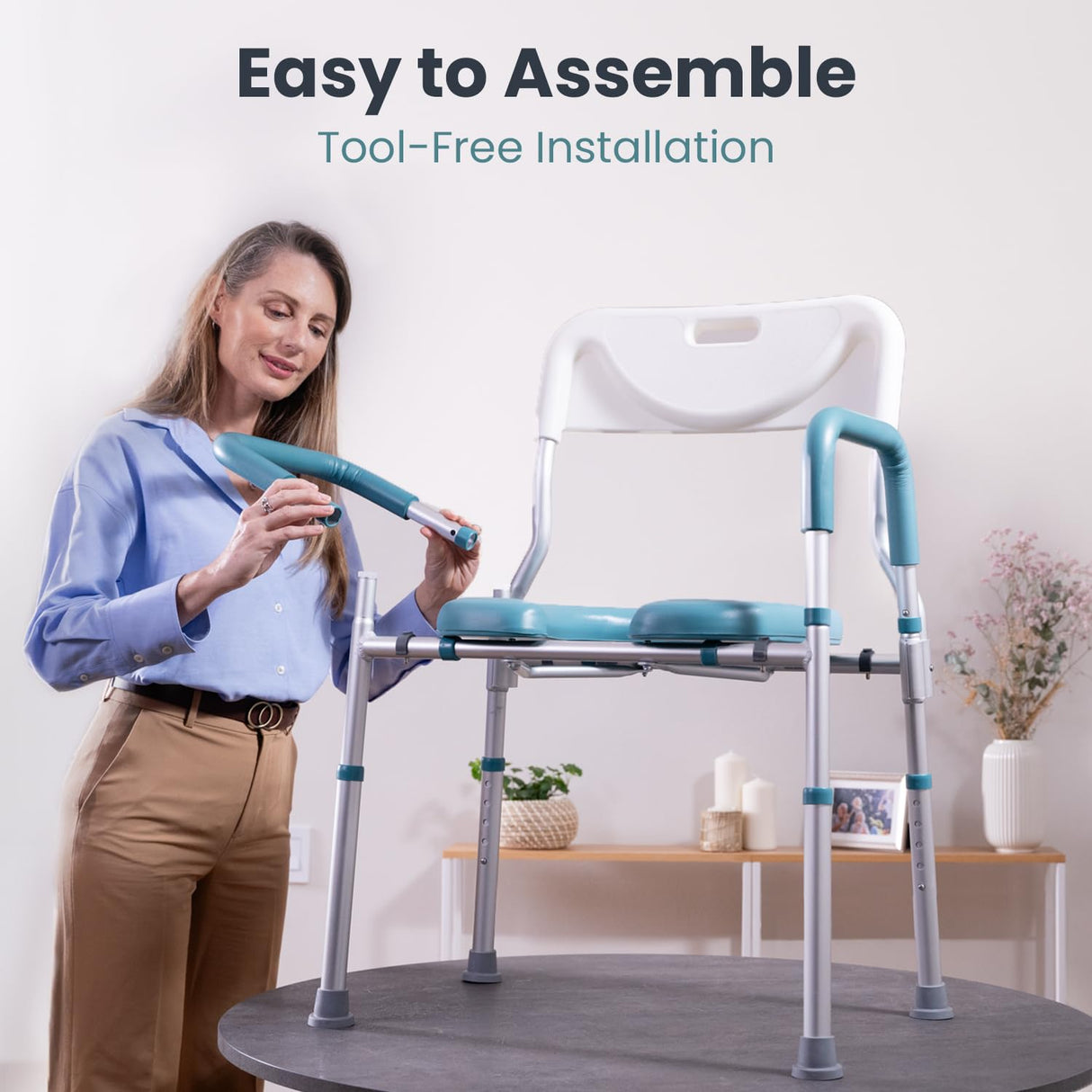 PELEGON Raised Toilet Seat with Handles (400lb) - Adjustable 3 in 1 Commode Chair for Toilet with Arms, Toilet Riser with Handles, Bedside Commode Chair, Handicap Toilet Seat for Elderly (Teal)