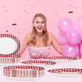 50Pcs Gingham Oval Paper Plates 10" x 12" Large Disposable Heavy Duty Christmas Red and White Buffalo Checked Plaid Paper Dessert Platter Plate for Wedding Holiday Winter Xmas Birthday Party Supplies