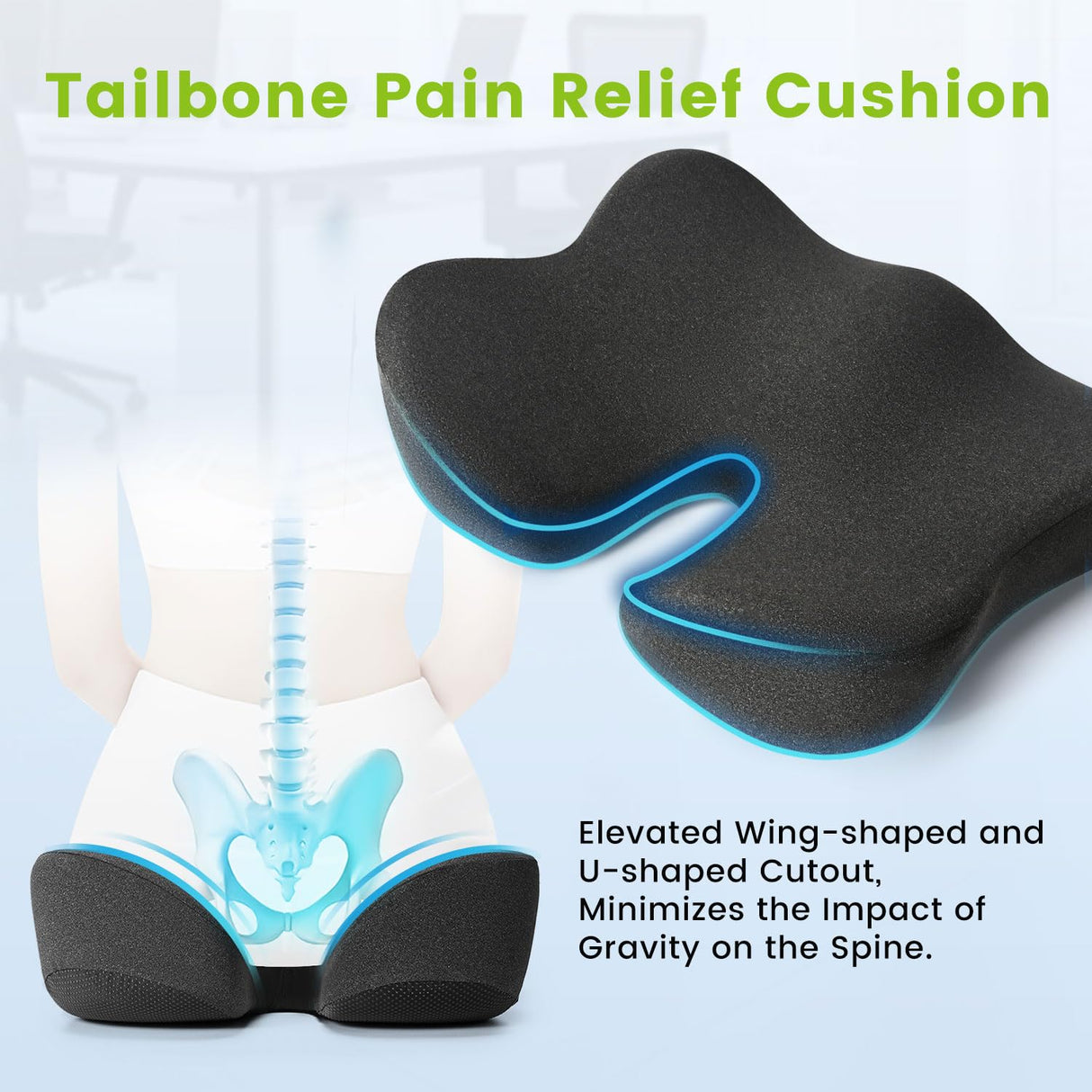 Soft Support Memory Foam Seat Cushion - Wide Cushion for Wide Hip Office Workers, Car Drivers - Sciatica,Tailbone Pain Relief,Office Chair Cushion & Car Seat Cushion (Gray)