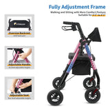 FlyingJoy Rollator Walkers for Seniors, Foldable Rolling Walker with Ergonomic Seat, Armrest, Brake, and Wide Backrest, Adjustable Height, Weight 300 lbs, 8" 4 Wheels Suitable for All Terrains, Pink