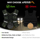 APEXUP Weighted Vest with 5lbs/10lbs/15lbs/20lbs/25lbs/30lbs Weights and Reflective Stripe, Weight Vest Men Women for Workout, Strength Training, Running (Green Digi Camo, 20lbs)