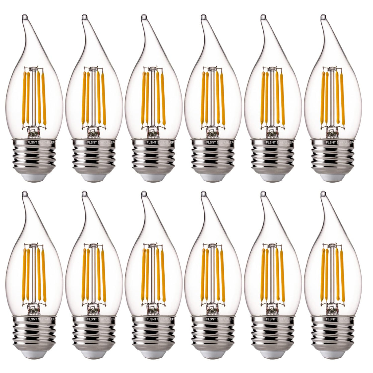 FLSNT 60 Watts Equivalent LED Chandelier Light Bulbs, Dimmable CA11 LED E26 Base Candelabra Bulbs, 2700K Soft White, 12 Pack UL,CA65 Listed.