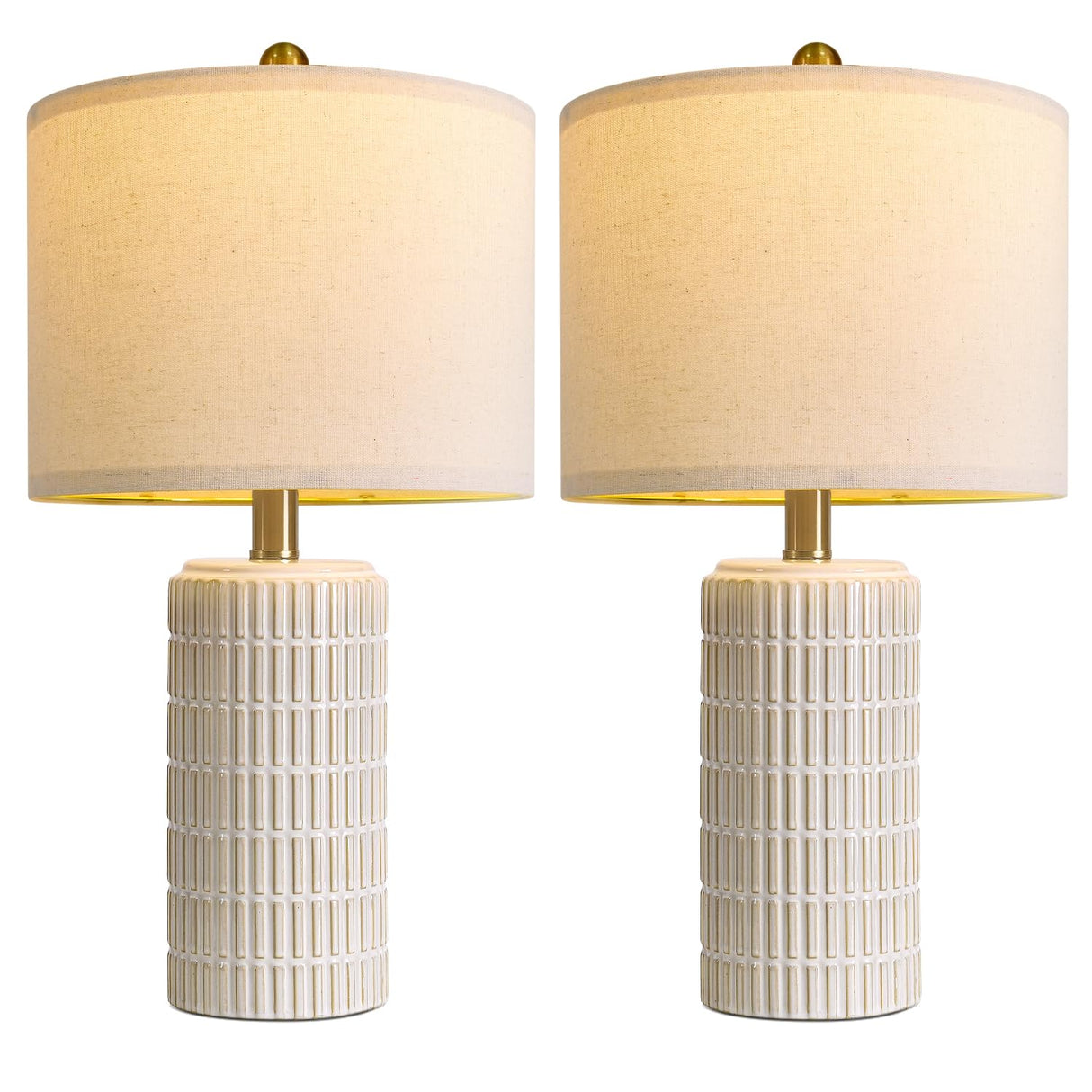 PoKat 20.75" Small Modern Ceramic Table Lamps Set of 2 for Bedroom, White Bedside Lamps for Night Stands, Farmhouse Desk Home Decor Gift Nightstand Table Lamps for Living Room End Table Beige