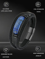 Starnny Lapis Lazuli Bracelets for Men Leather Black Bracelet