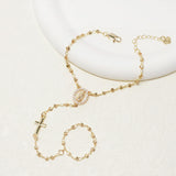 Gold Rosary Hand Chain Bracelet - 14K Gold Plated Virgin Mary Cross Ring Bracelets,Dainty Non Tarnish Golden Hand Chains Rosarios Catolicos Jewelry,Religious Rosary Beads Hand Bracelet Gift for Women