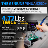 YIHUA 939D+ Digital Soldering Station, 75W Equivalent with Precision Heat Control (392°F to 896°F) and Built-in Transformer. ESD Safe, Lead Free with °C/°F display (Black)