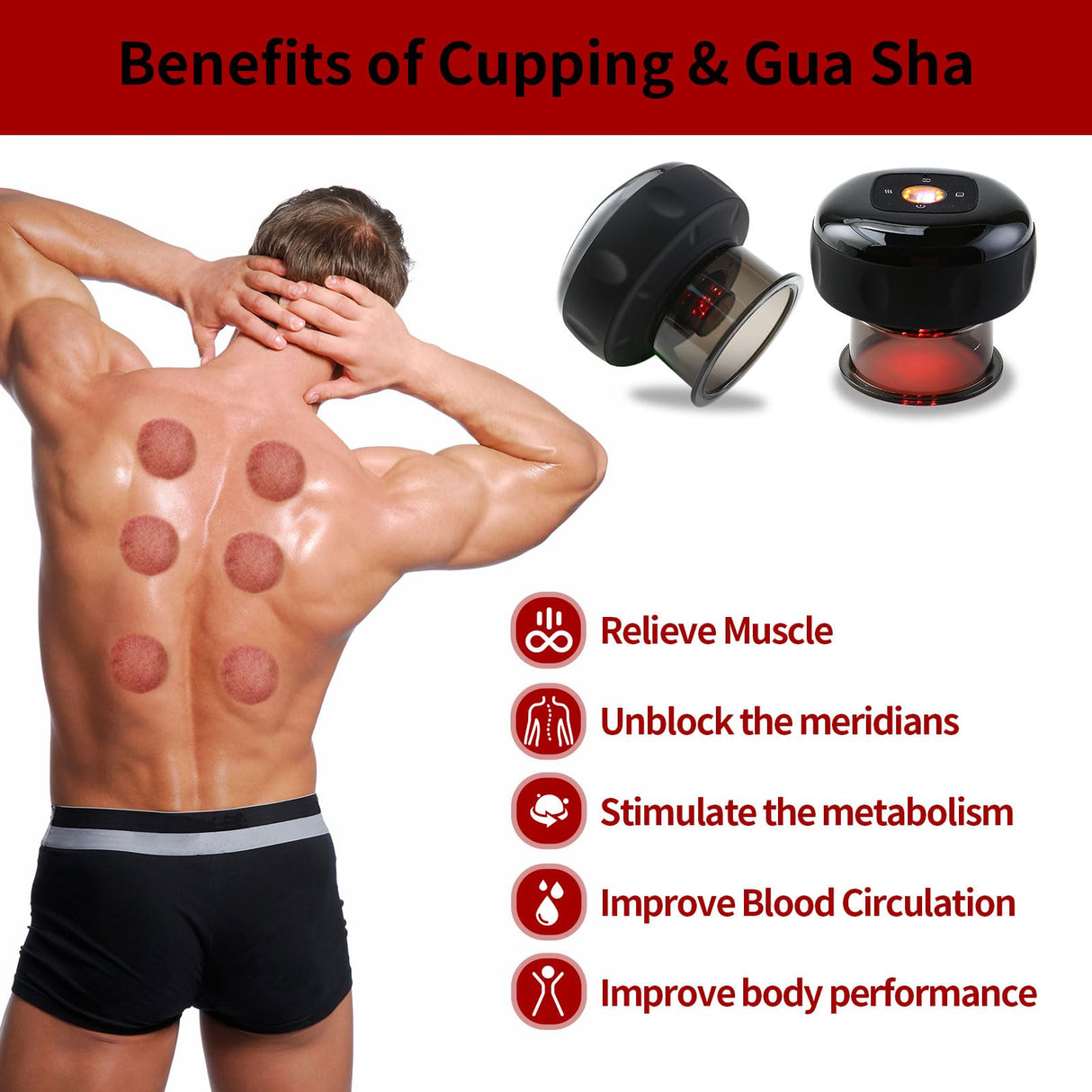 DeeWaves Smart Cupping Massage Therapy Set 2 Pcs, Electric Therapy Massager Kit, Therapy Device, Gua Sha Massage Tool for Pain Relief, Neck Shoulder Back Muscle Soreness (Black)