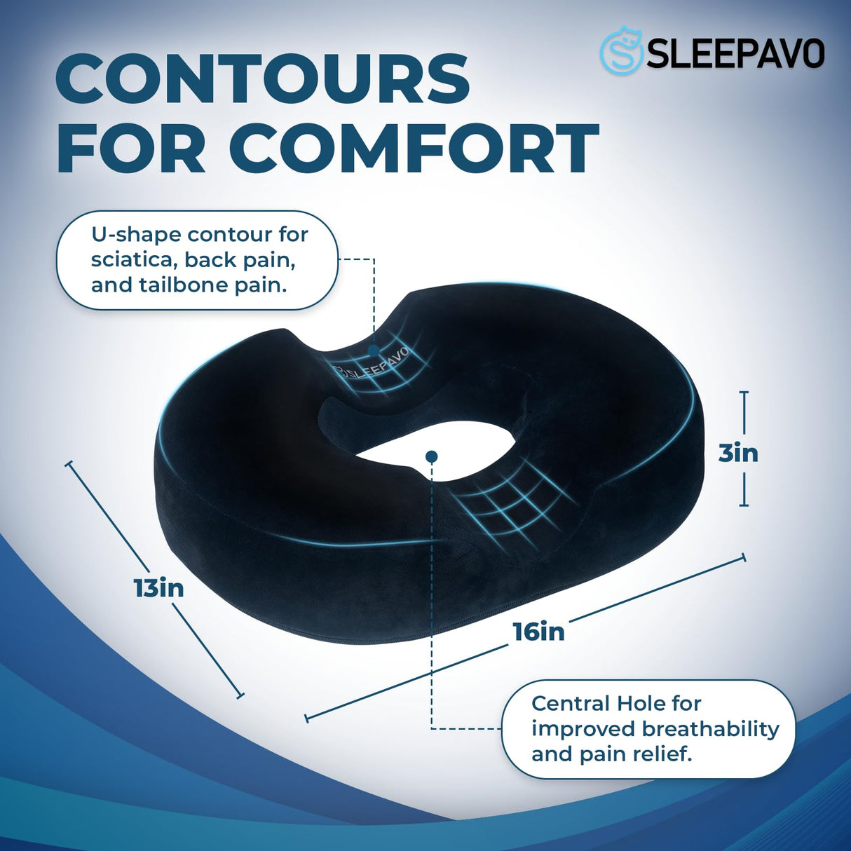 Sleepavo Butt Donut Pillow for Tailbone Pain Relief Cushion - Hemorrhoid Pillows - Sitting Butt Pillow for Office Chair, Travel, Car, Coccyx, Sciatica, Postpartum Pregnancy Sitting Donut Seat Cushion
