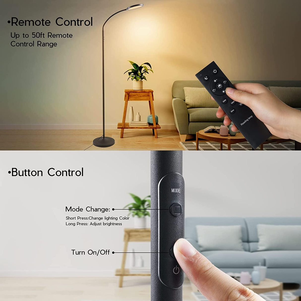 Tenmiro LED Floor Lamps for Living Room, Bright Modern Reading Floor Lamp with Stepless Adjust Color Temperatures & Brightness, Standing Lamp with RF Remote & Touch Control(Bule)