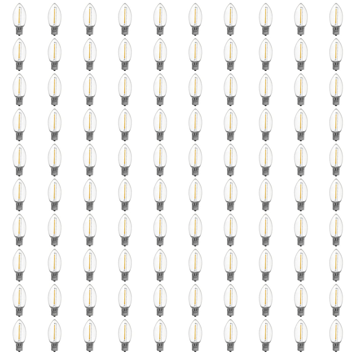 Meconard C9 Led Replacement Christmas Light Bulbs, 100 Pack C9 Shatterproof Plastic Led Bulbs for Christmas Outdoor String Lights, E17 Intermediate Base, Commercial Grade Holiday Bulbs, Warm White.