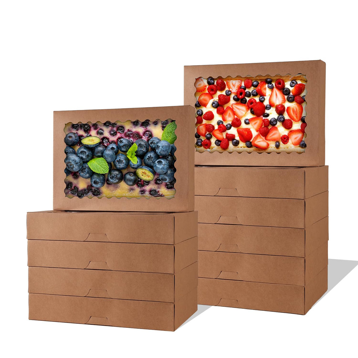 PFAMKEER 24 pcs Cookie Boxes,14x10x2.5 Inch Large Bakery Boxes with Window for Pies Chocolate Strawberries Muffins Donuts Pastry Dessert Christmas(Brown) (Brown, 14 * 10 * 2.5inch/24pcs)