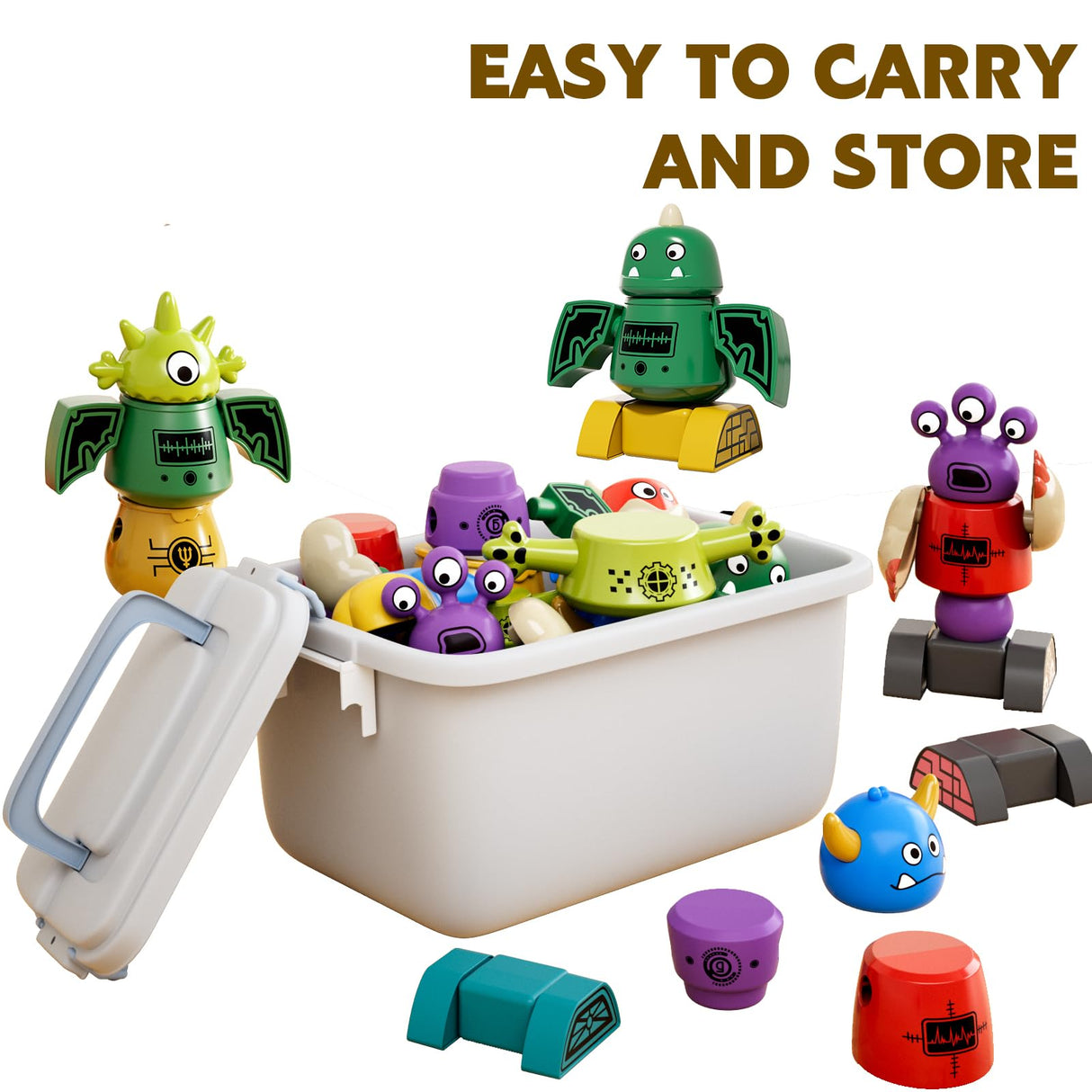 TEMI Magnet Robot Toy for Kids 3-5 Years Old - Monster Magnet Toys Stacking Transform Toys with Storage Box, Set for Boys Age 3 4 5 6 7 Years Old Boys, Christmas and Birthday Gifts