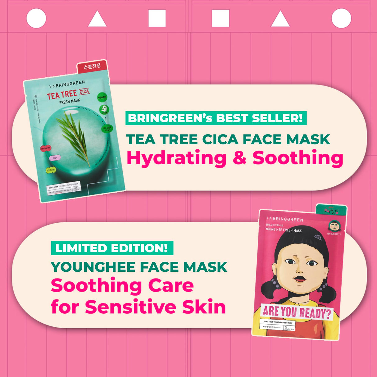BRING GREEN X NETFLIX SQUID GAME Edition Fresh Facial Mask 10ea (TEA TREE CICA 5ea + YOUNGHEE 5ea)