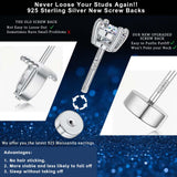 3 Pairs Moissanite Stud Earrings for Women Men S925 Sterling Silver Flat Back Earring D Color VVS1 Moissanite Cartilage Jewelry Set (Silver)