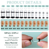 GEMQUEEN 24 PCS Glass Ear Stretching Kit Comfy Ear Gauges Tunnels Plugs Dead Stretching Kit with Rubber O-Rings Single Flare Unique 0.5mm Increments Hypoallergenic Domed Body Piercing Jewelry 14G-1G
