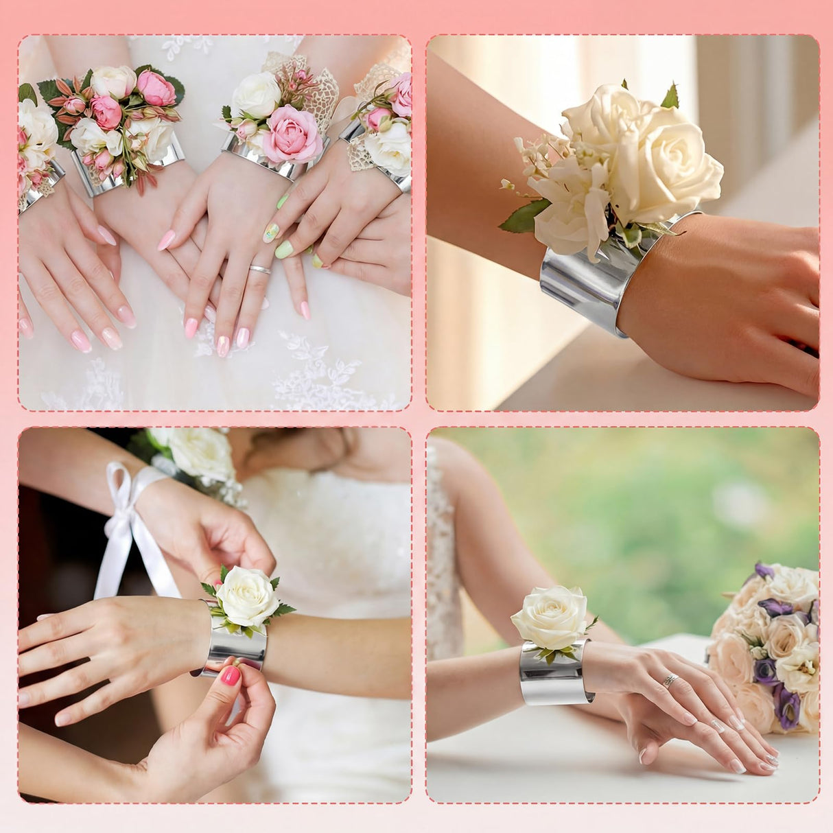 Liliaafar 6 Pcs Silver Corsage Wristlet Cuff Bracelets Women,Cuff