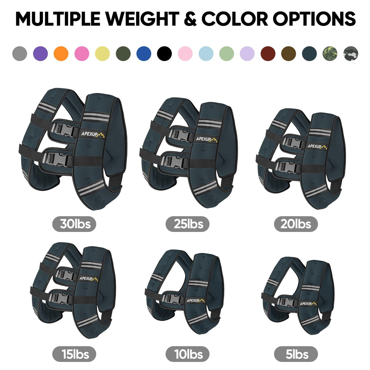 APEXUP Weighted Vest with 5lbs/10lbs/15lbs/20lbs/25lbs/30lbs Weights and Reflective Stripe, Weight Vest Men Women for Workout, Strength Training, Running (Steel Blue, 25lbs)