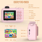 Kids Camera Instant Print, Christmas Birthday Gifts Toys for Girls Boys Age 4 5 6 7 8 9 10 11 12 Years Old,1080P HD Dual Lens Selfie Digital Camera with 5 Rolls Print Paper Stickers Pens 32G Card