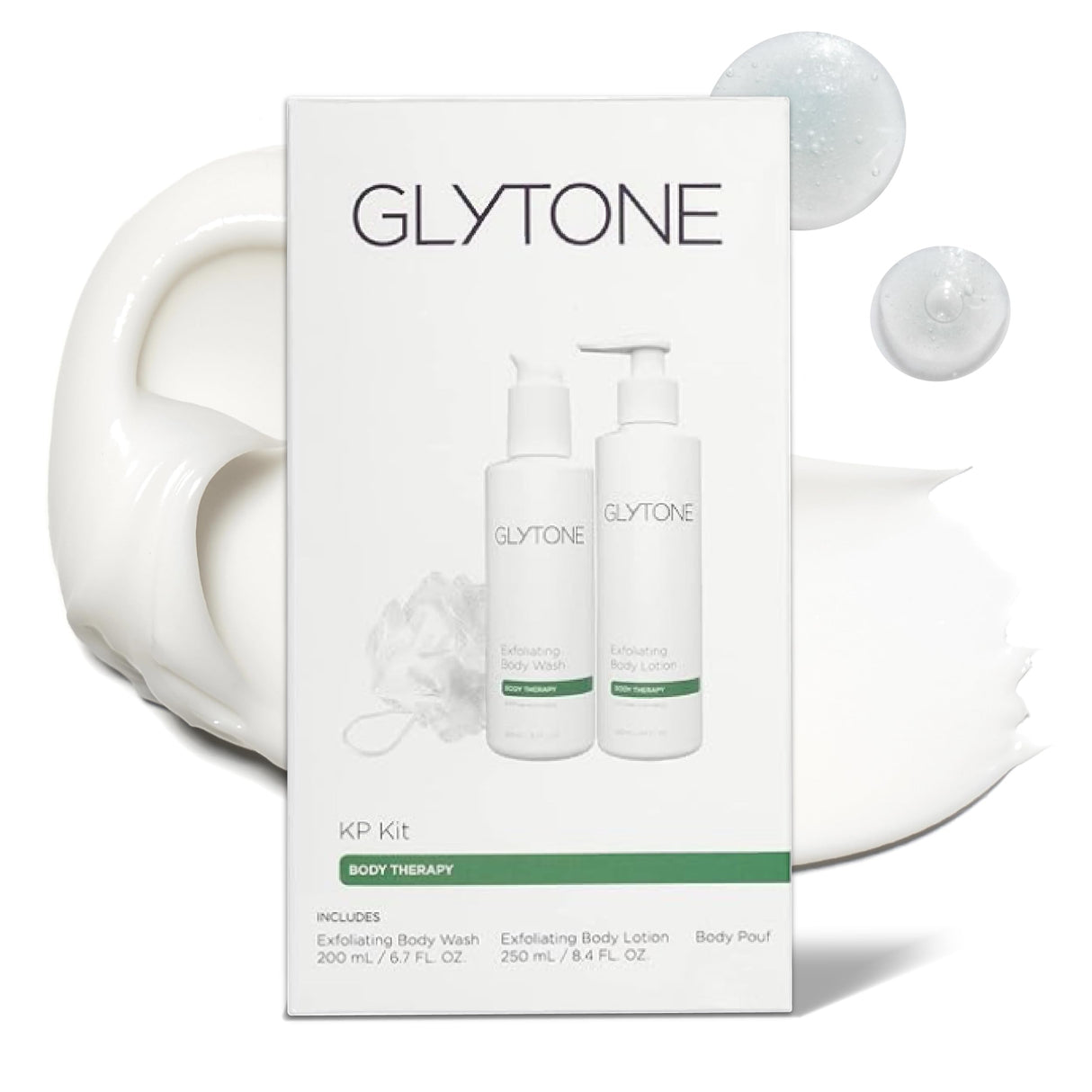 Glytone KP Kit – Exfoliating Body Wash, Glycolic Acid Lotion & Shower Pouf for Keratosis Pilaris – Smooth Rough Bumpy Skin, Fragrance-Free Skincare Routine for Dry Skin & Chicken Skin – Routine Kit