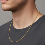 Fiusem 14K Gold Plated Wheat Chain Necklace for Men, 2.5mm 14K Gold Plated Stainless Steel Necklace Chains for Men and Women 24 Inch