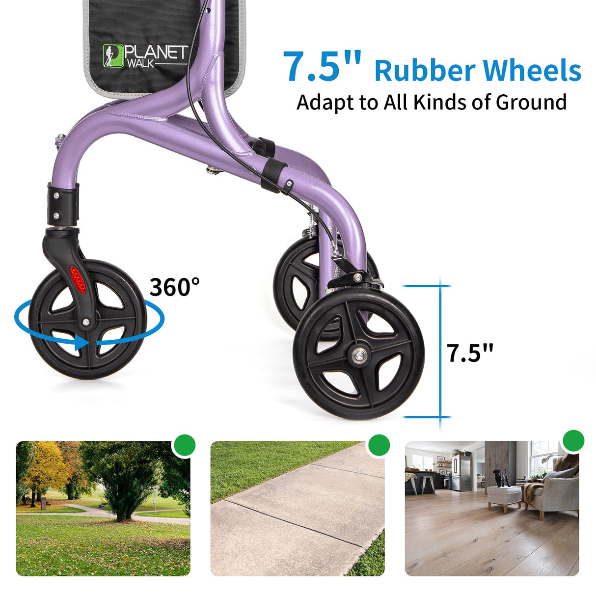 Planetwalk Premium 3 Wheel Rollator Walker for Seniors - Ultra Lightweight Foldable Walker for Elderly, Aluminum Three Wheel Mobility Aid, Brilliant Purple