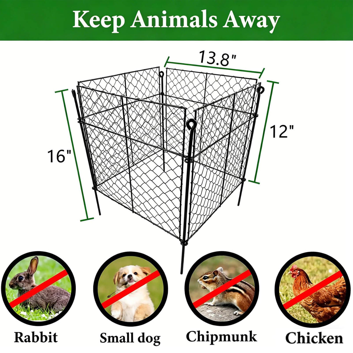 3 Pack Plant Protectors from Animals, 12Pcs 1" Mesh DIY Plant Cages 13.8"x13.8"x12", Metal Garden Animal Barrier with Stakes, Keep Rabbits & Chipmunks Out for Vegetables, Shrubs & New Plants