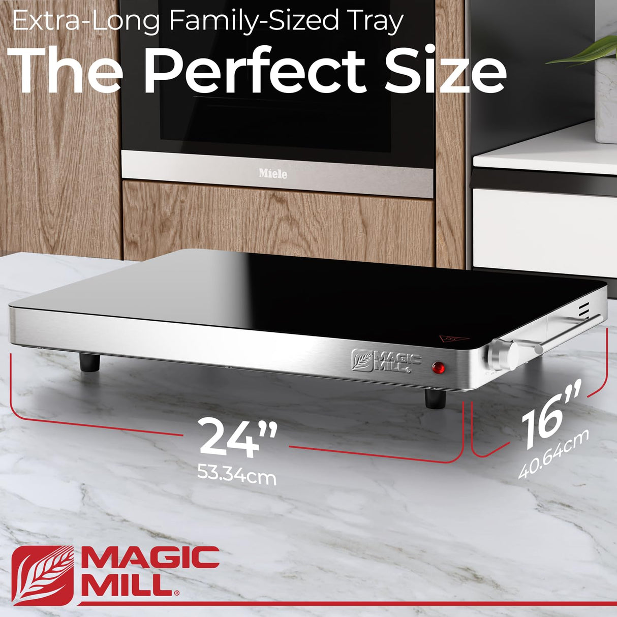 Magic Mill Premium-Grade Glass Food Warmer for Parties Buffet, XL Stainless Steel Modern Electric Warming Tray, Adjustable Temperature Control, Advanced Precision-Engineered Heating System Size-21x16