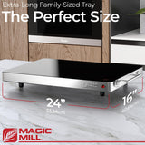 Magic Mill Premium-Grade Glass Food Warmer for Parties Buffet, XL Stainless Steel Modern Electric Warming Tray, Adjustable Temperature Control, Advanced Precision-Engineered Heating System Size-21x16