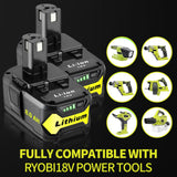 Ultraxxis 2 Packs 8.0Ah High Capacity Replacement for Ryobi 18v Battery P108 P104 P105 P102 P103 P122 P109 Li-ION Compatible with Ryobi 18V ONE+ System Cordless Power Tools and Charger