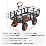 VEVOR 880lbs Steel Garden Dump Cart Utility Wagon, Heavy Duty Yard Dump Wagon Cart with Removable Sides, Pullable Handle, Utility Liner, 10in All Terrain Wheels