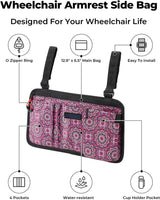 ZHCHG Wheelchair Side Bag with Cup Holder, Wheelchair Armrest Pouch Accessories for Walker, Rollator, Electric Scooter Wheelchairs, Ideal Gift for Mother's Day & Father's Day