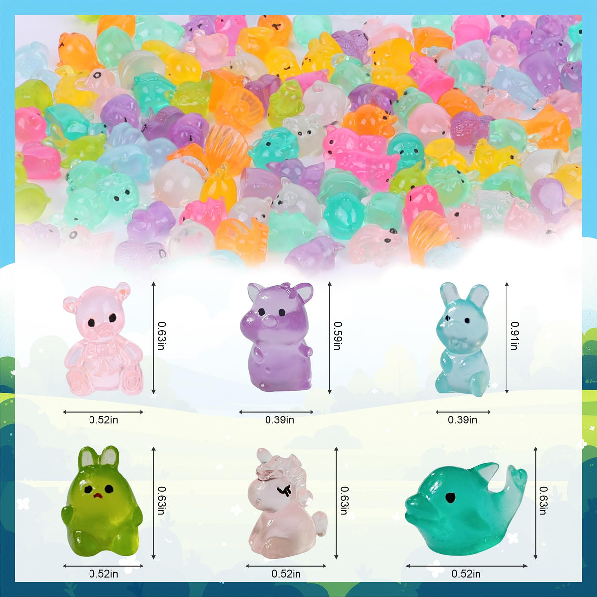 ShtNeeg 220 pcs Mini Resin Animals Blind Bags, Luminous Mini Resin Animal Figurines for Fairy Garden, Dollhouse, DIY Craft Decor, 50+ Animal Combination Sets for Adults