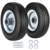 8-Inch Flat-free Tire and Wheel, 2.50-4 Solid Tire Replacement with 5/8 Bearings, 2.2" Offset Hub Compatible with Hand Truck, Garden Wagon, Trolley Dolly (2 Pack)