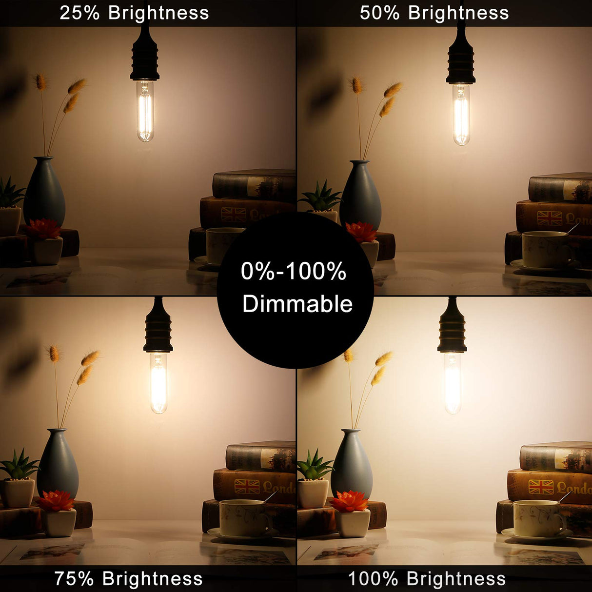 LiteHistory Dimmable E26 Edison Bulb 6W Equal 60 watt Light Bulb AC120V Warm White 2700K Edison Light Bulbs 60 Watt 600LM Tubular T10 led Bulb for Rustic Pendant,Chandeliers,Wall sconces,Vanity 6Pack