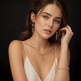 Paxuan Wedding Jewelry Sets for Bride Bridesmaid Bridal Jewelry Set for Women Wedding Crystal Necklace Earrings Bracelet Set for Party Prom Jewelry (Champagne - 14K Gold)