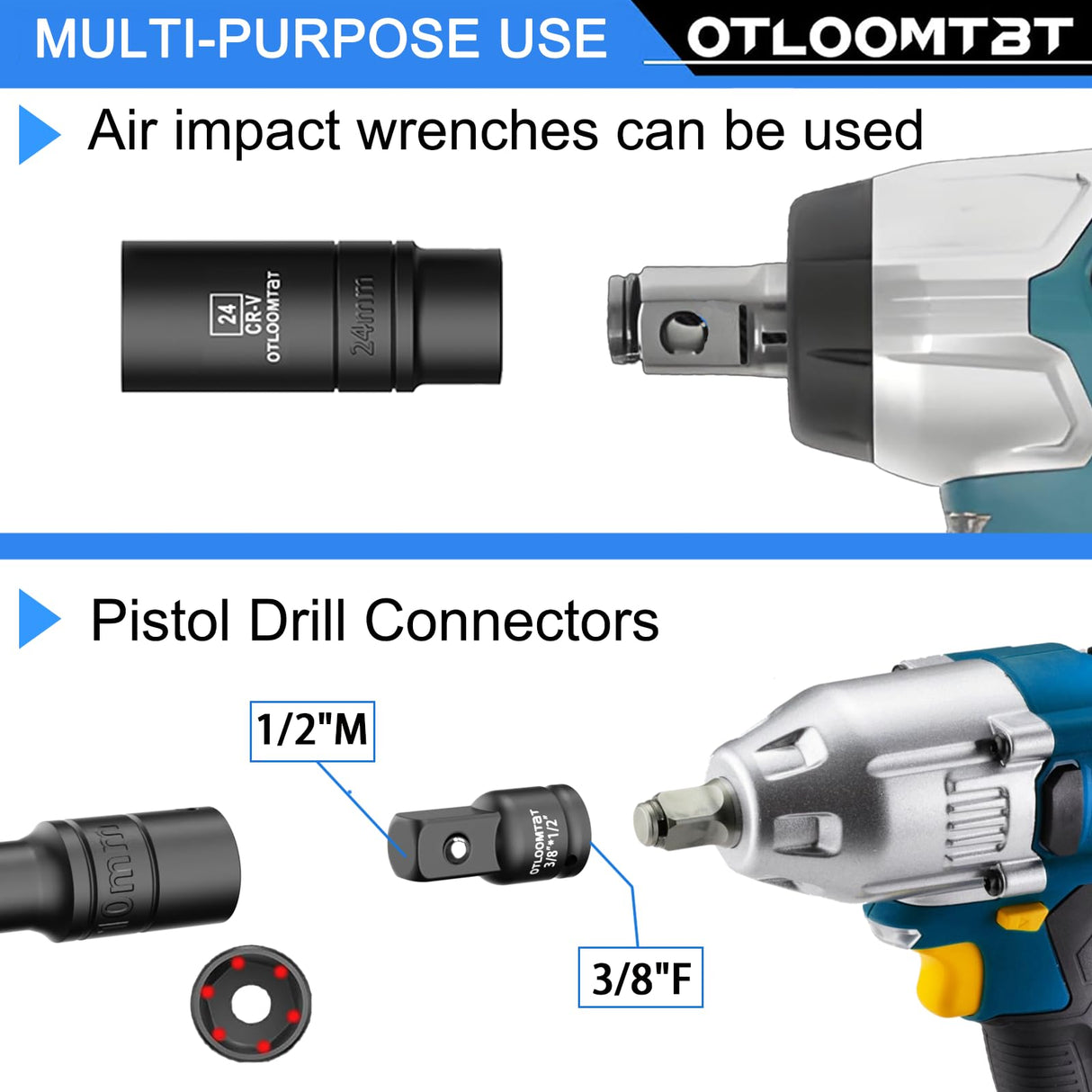 OTLOOMTBT 32PCS 1/2" Drive Impact Socket Set - Heavy Duty Industrial-Grade Deep Sockets, Metric/SAE Full Set with Extension Bar, Cr-V Steel Corrosion-Resistant Coating & Premium Storage Case