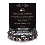 Crystal Infinity Cuff Bracelet Gifts for Men Him-Triple Protection Hematite Black Obsidian Tiger Eye Gemstone Beaded Leather Cuff Bracelets Lettering Love You Forever Healing Gifts for Husband Father's Day
