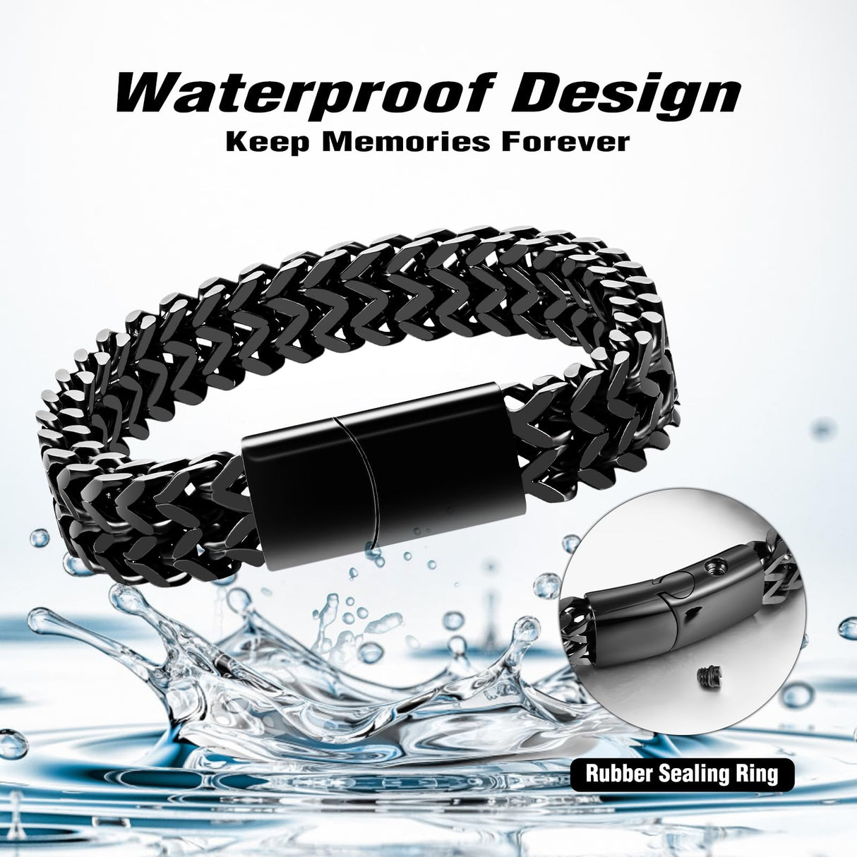 Abooxiu Urn Bracelet for Human Ashes - Stainless Steel Cremation Jewelry Keepsake Memorial Ash Holder for Men & Women - Black