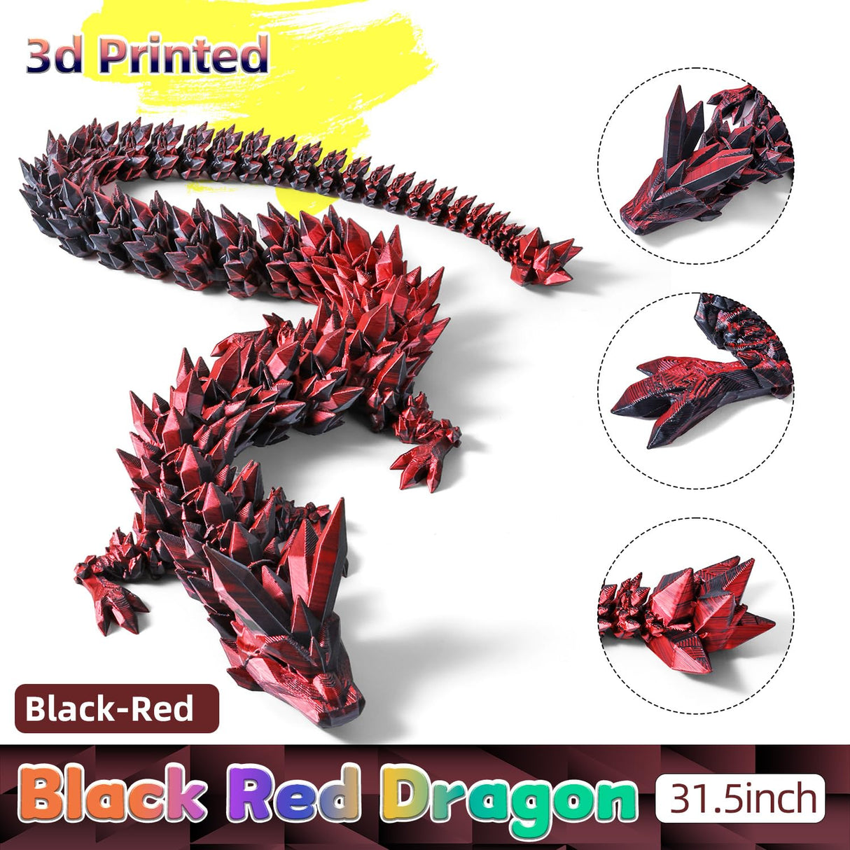 31.5 Large 3D Printed Dragon Bigger Fidget Animals Toys, Giant Flexible Articulated Fidget Toy, Huge 3D Printed Crystal Dragon Halloween Home Office Executive Desk Decor, Christmas 3D Print Toy 2025