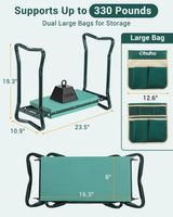 Ohuhu Garden Kneeler and Seat Heavy Duty, Upgraded Gardening Stool with Thicker Wider EVA Foam Kneeling Pad Foldable Garden Bench with 2 Large Tools Pouches, Gardening Gifts for Women Mom Men Seniors