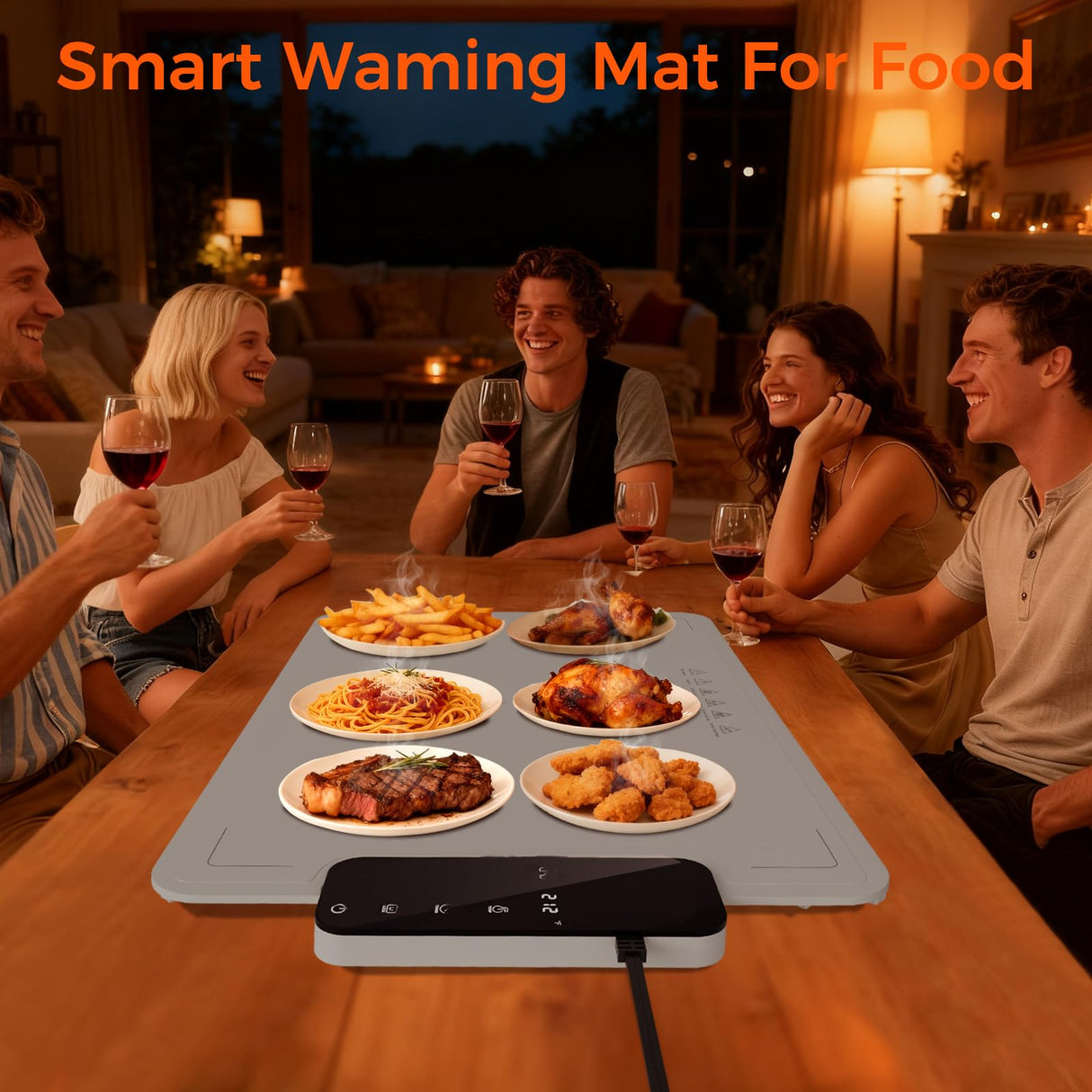Warming Mat for Food -IPX9 Waterproof Electric Food Warming Tray for Buffet(24"x16"), Portable Countertop Food Warmers for Parties, Dishasher-Friendly, 6-Level Temp 6-Hour Timer, Gray