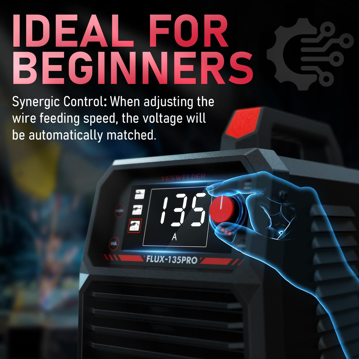YESWELDER 135A MIG Welder, 110V Flux Core Gasless MIG/Lift TIG/Stick 3-in-1 Synergic Control LED Display Welding Machine, Bonus Flux Core Wire