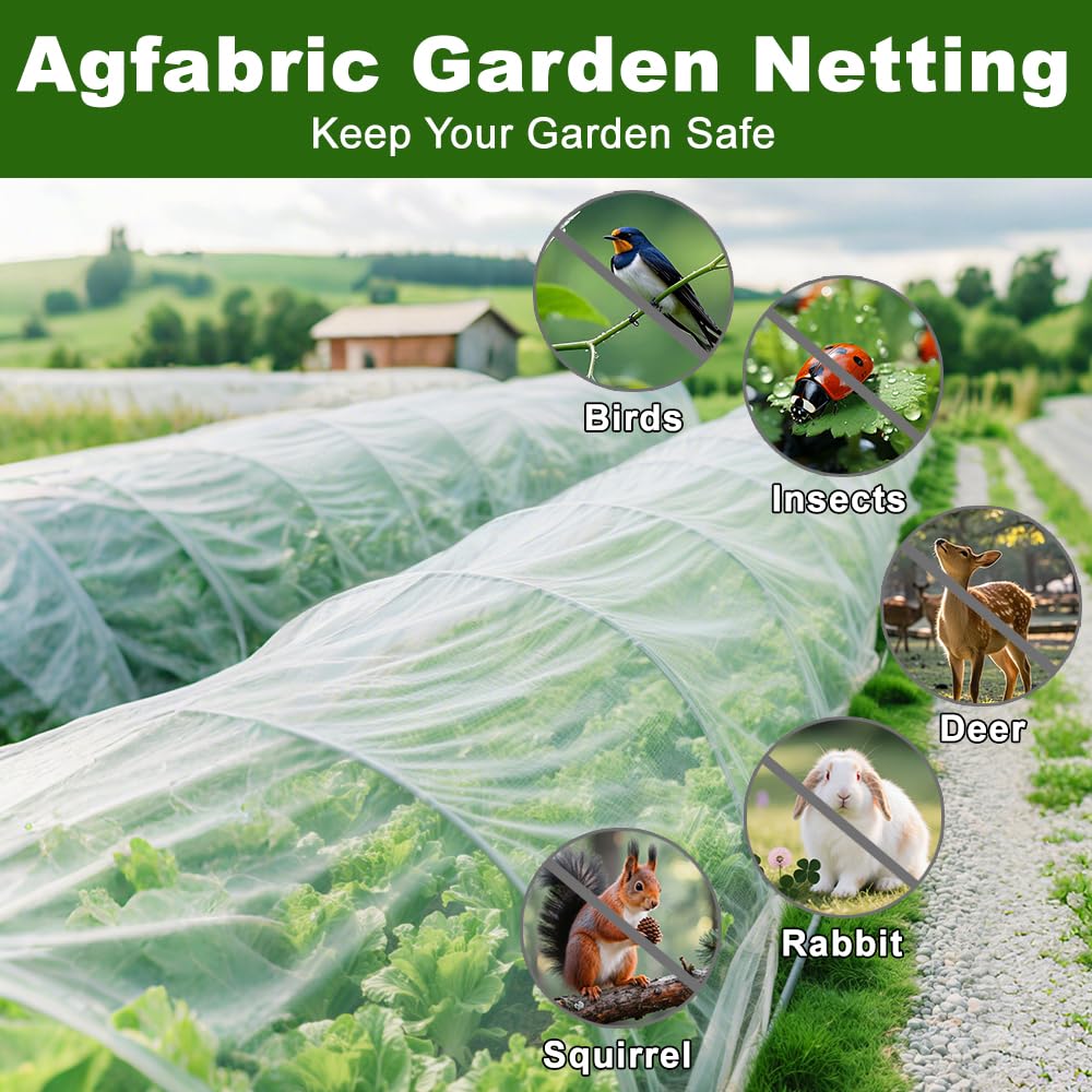 Agfabric Garden Netting 16'x30' Insect Pest Barrier Bird Netting for Garden Protection,Row Cover Mesh Netting for Vegetables Fruit Trees and Plants,White