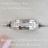 Heinlov Moissanite Mens Wedding Band 925 Sterling Silver D Color VVS1 Sz 11