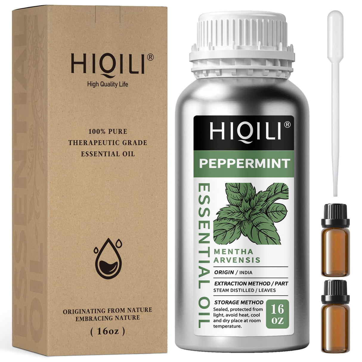 HIQILI Peppermint Essential Oil 16 oz 100% Pure Natural Aromatic Oil for Freshening Air, Hair Care, DIY Soap, SPA & Home Use