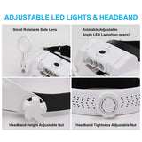 Dilzekui Headband Magnifying Glass with Light, Rechargeable Head Magnifying Glasses 1X to 14X, Magnifier Headset with 6 Detachable Lens, Hands Free Head Mount Magnifier for Close Work Reading Crafts