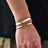 MEALGUET Stainless Steel Mens Cuff Bracelet : Polished 2 Pcs Stackable Metal Minimalist Open Cuffs Bangle Bracelet Set for Men,Mens Jewelry Gift, Silver