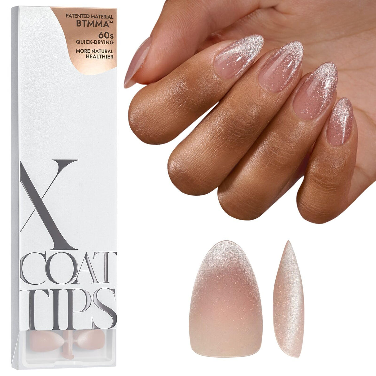 BTArtboxnails XCOATTIPS Press on Nails - Cat Eye Christmas Press on Nails, French Tip Nails Short Almond Nail Tips, Soft Gel Nails False Nail, Soak Off Acrylic Fake Nails Extensions