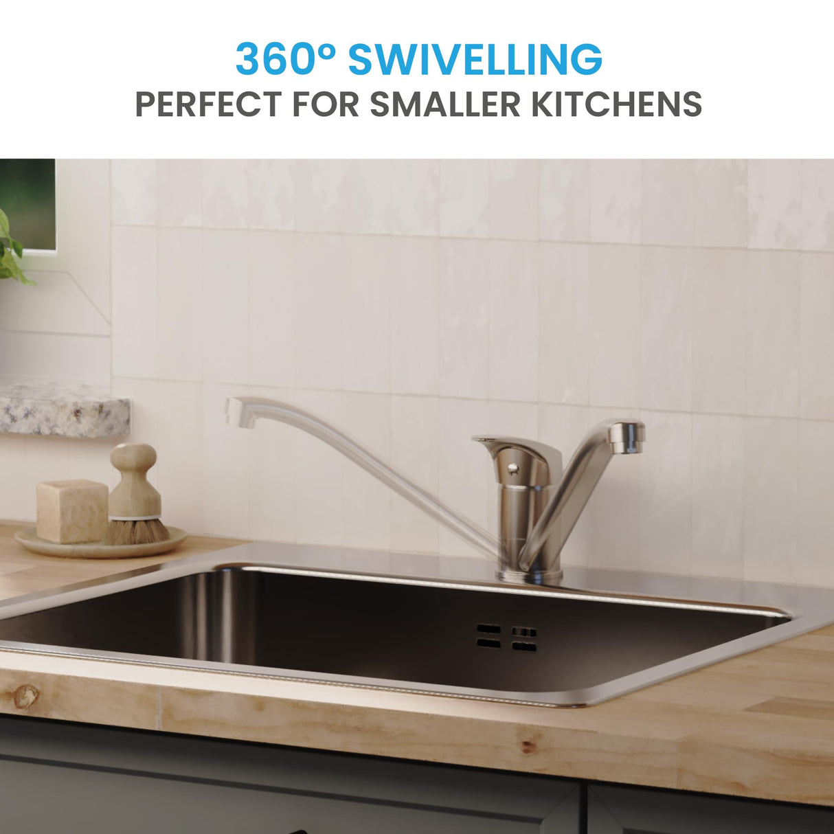Bächlein Kitchen Mixer 360 Degree Swivel (Chrome) - Single Lever Sink Mixer with 360° Swivel Spout - Faucet for The Kitchen in Extra Solid Design